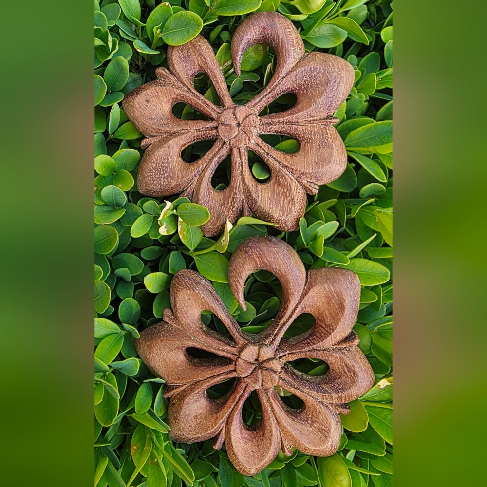 Hand Carved Natural Wood Gauged Earrings 00g/10mm